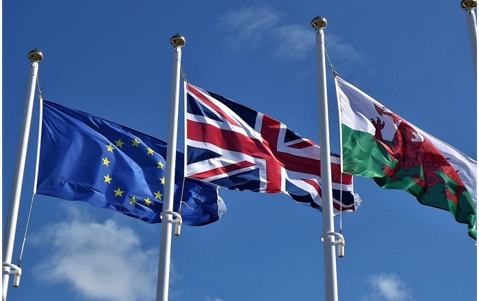 EU, UK and Wales flags