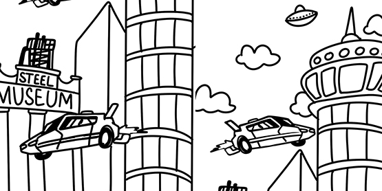 Artwork of flying cars