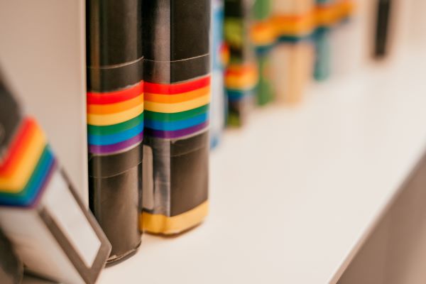books with LGBTQ+ stickers