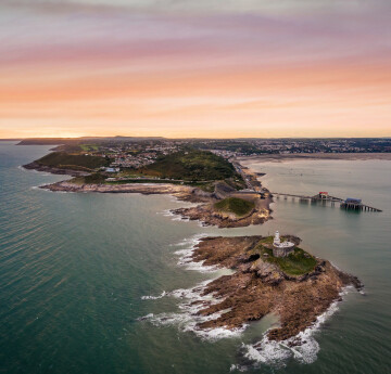 aerial view of mumbles lighthouse