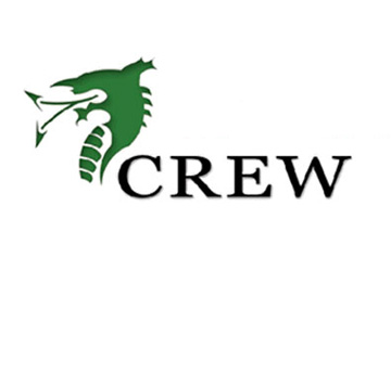 The logo for Centre for Research into the English Literature and Language of Wales (the anacronym CREW and a green dragon)