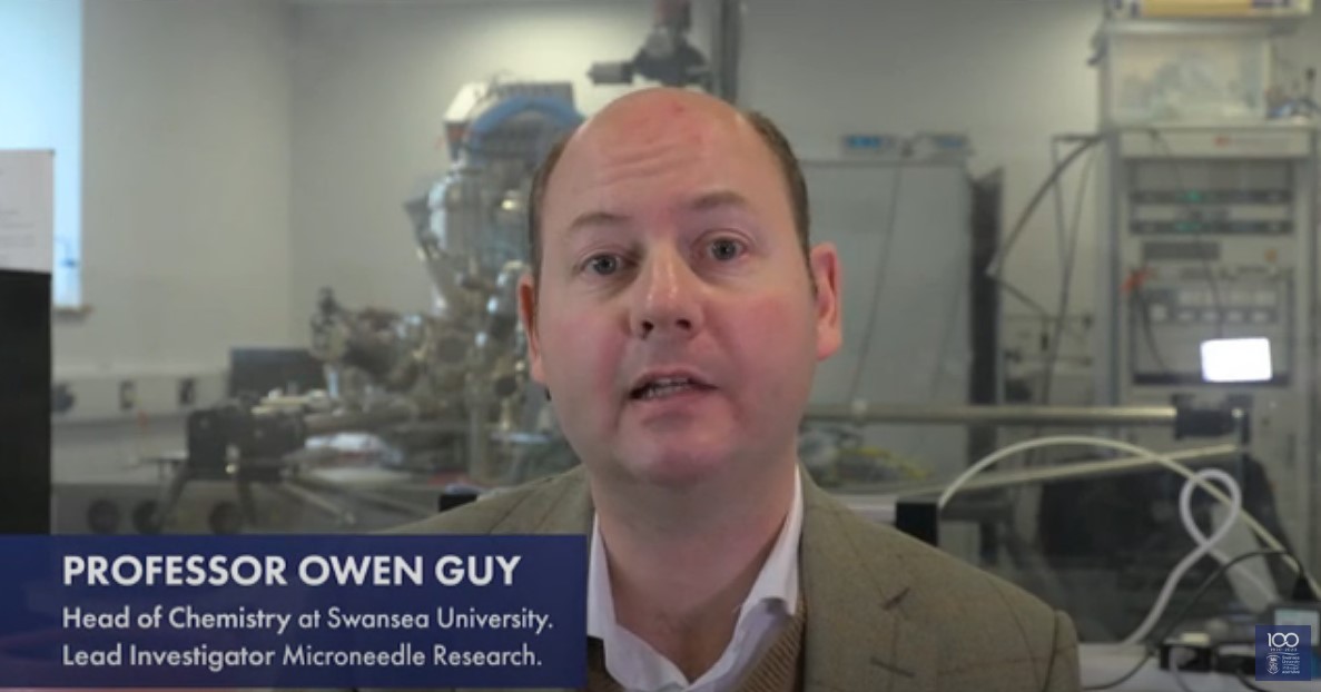 Owen Guy in front of lab Professor Owen Guy Head of chemistry at Swansea University Lead investigator Microneedle research