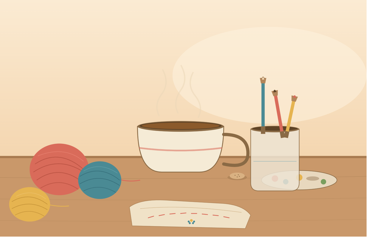 mug and knitting stuff