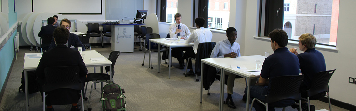 Students taking part in mock interviews. 