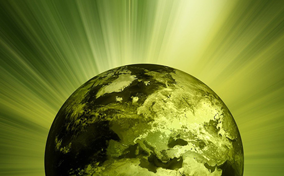 The globe illuminated in green