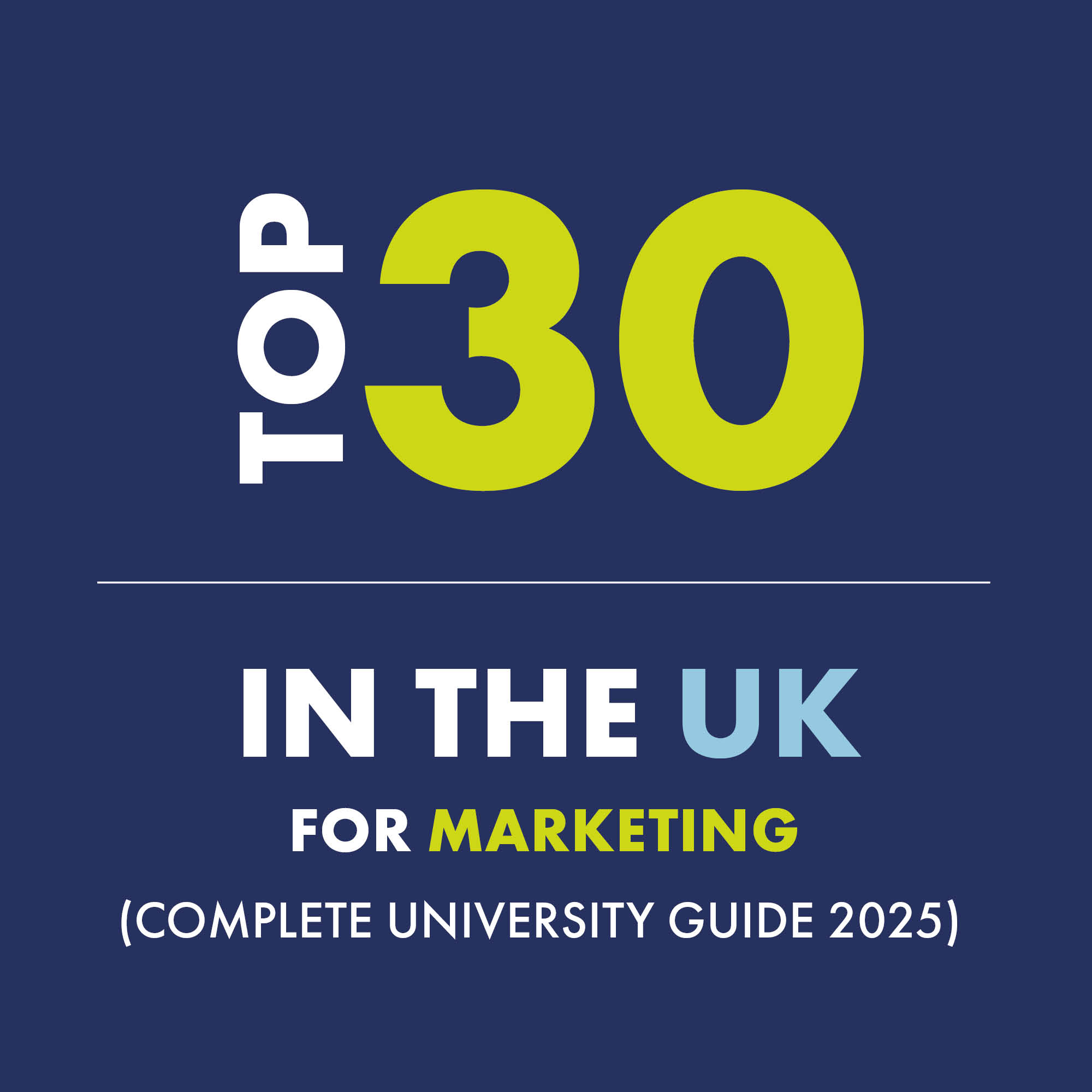 Top 30 in the UK for Marketing (Complete University Guide 2025) 