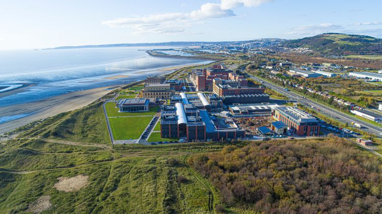 An aerial view of the Bay Campus. 