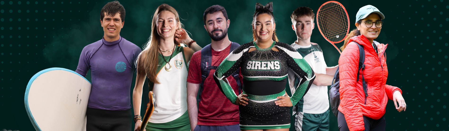 A banner showcasing Swansea University Sport participants from across a range of sports