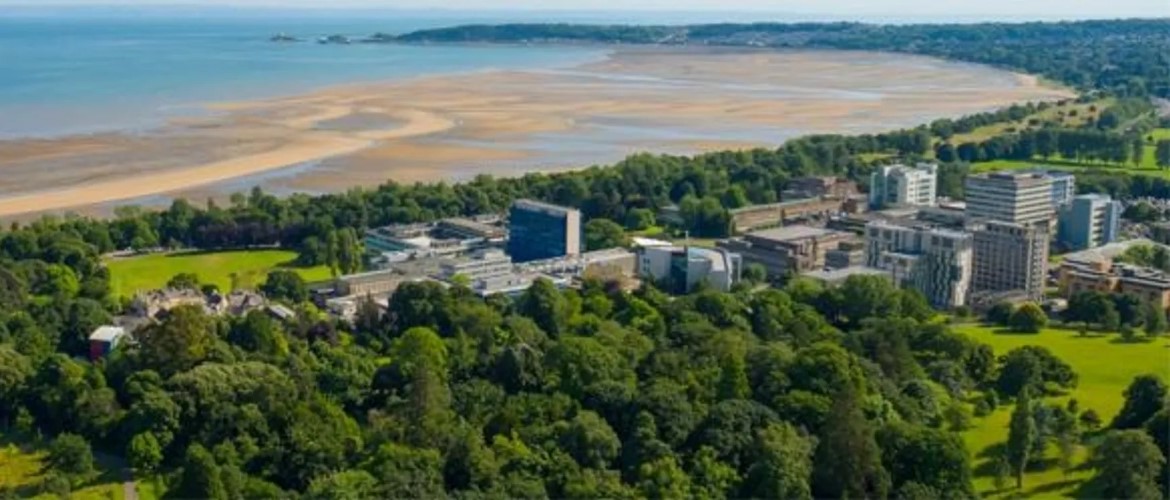 Aerial view of Singleton Campus with the beach in the background