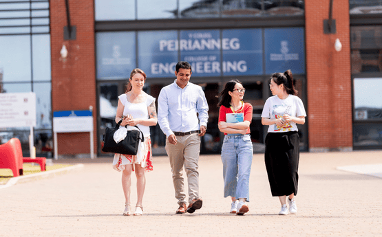 Students outside the engineering building. 