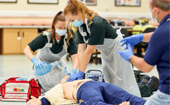 Paramedic student demonstrating CPR. 