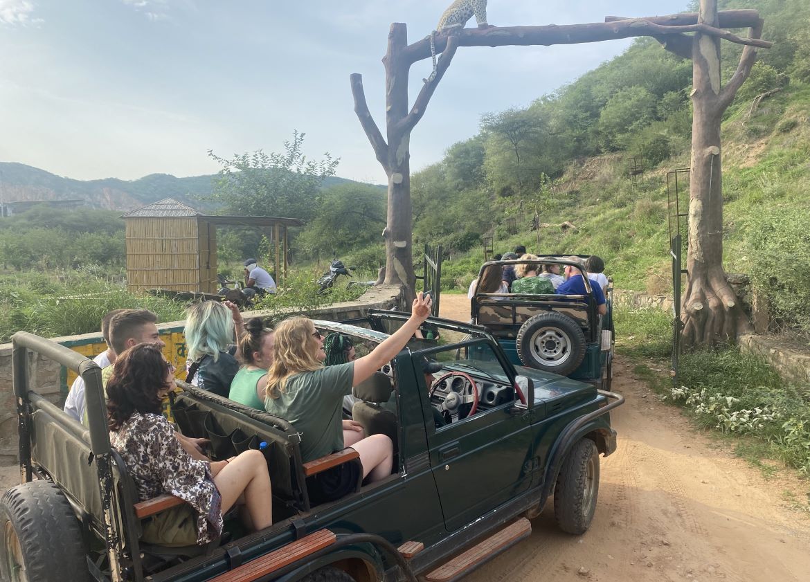 Students in a jeep