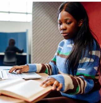 Student studying in library