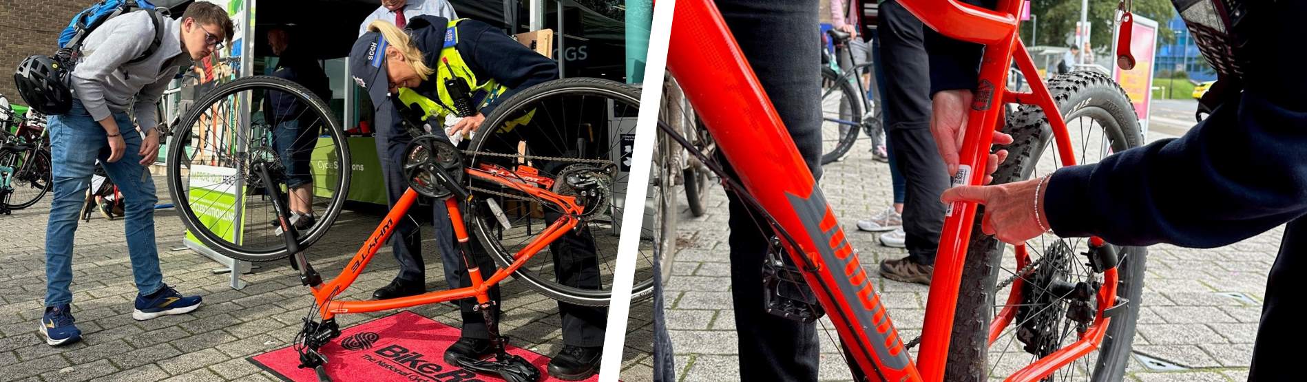 Two images of a bike being bike registered 
