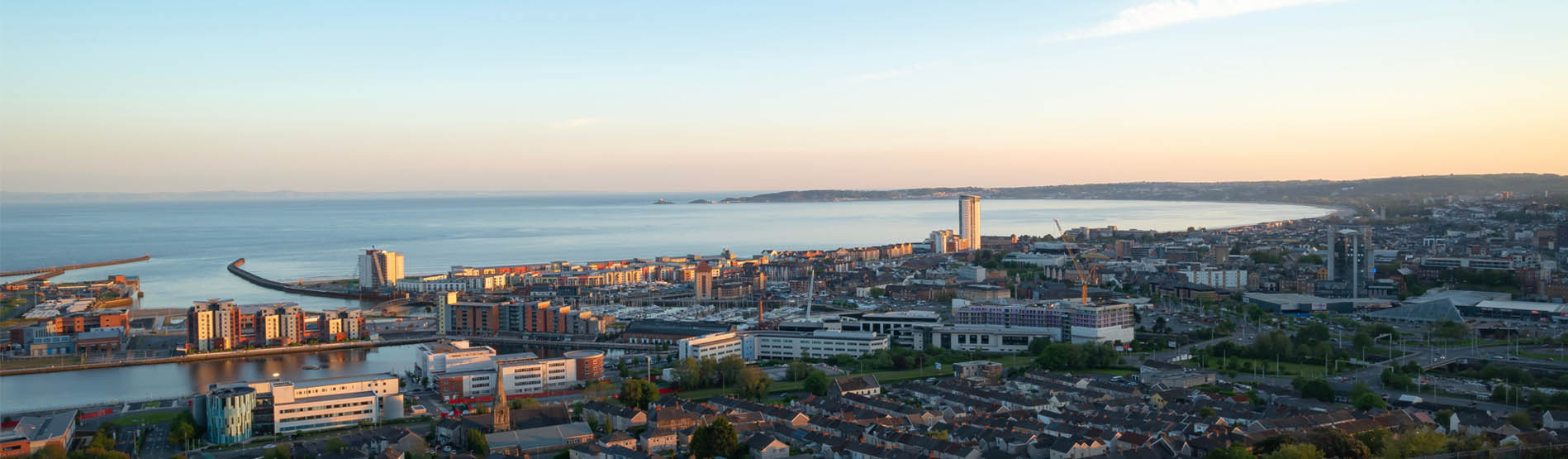 A wide angle photo of Swansea Bay