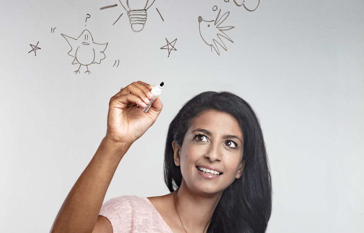 Konnie Huq drawing on whiteboard