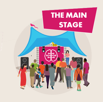 illustration of a people standing in a fair with the words 