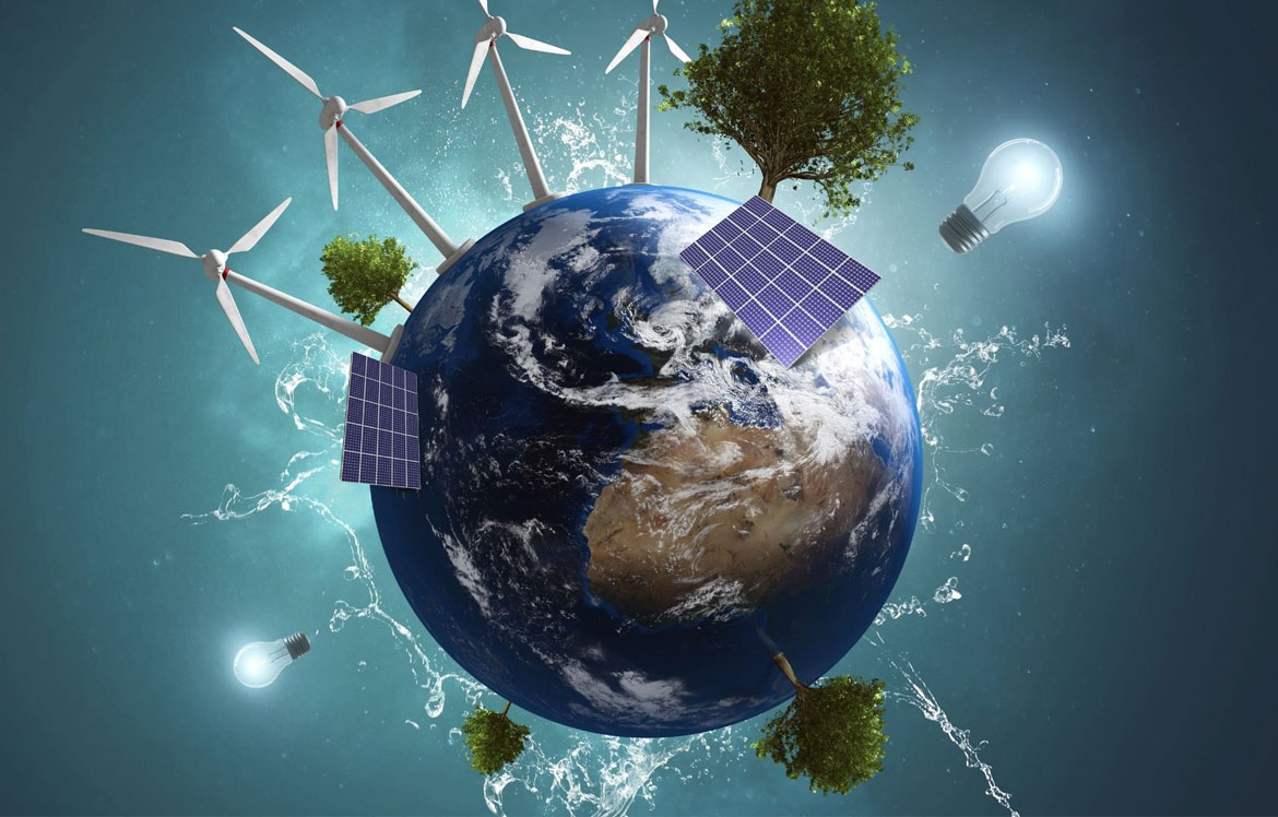 World showing different energy sources