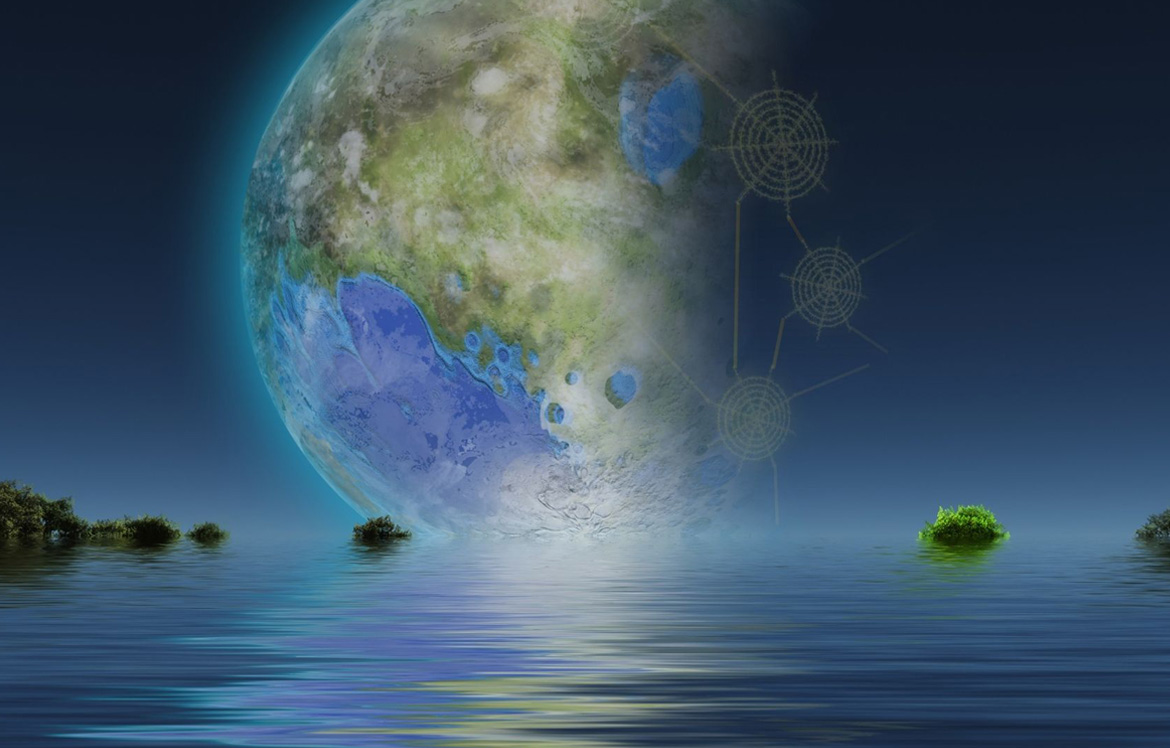 illustration of world on water horizon