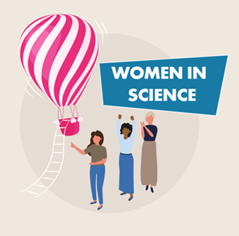 illustration of a 3 women in front of hot air balloon with the words 