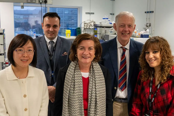 Pictured clockwise from top left: Dr Mohsen Ali Asgari, Prof William Griffiths, Dr Manuela Pacciarini, Eluned Morgan, Minister for Health and Social Services, Prof Yuqin Wang