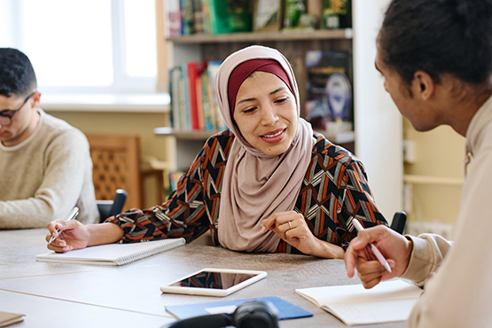 woman wearing a hijab during a lesson