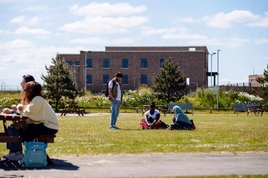 Students talking and being social.